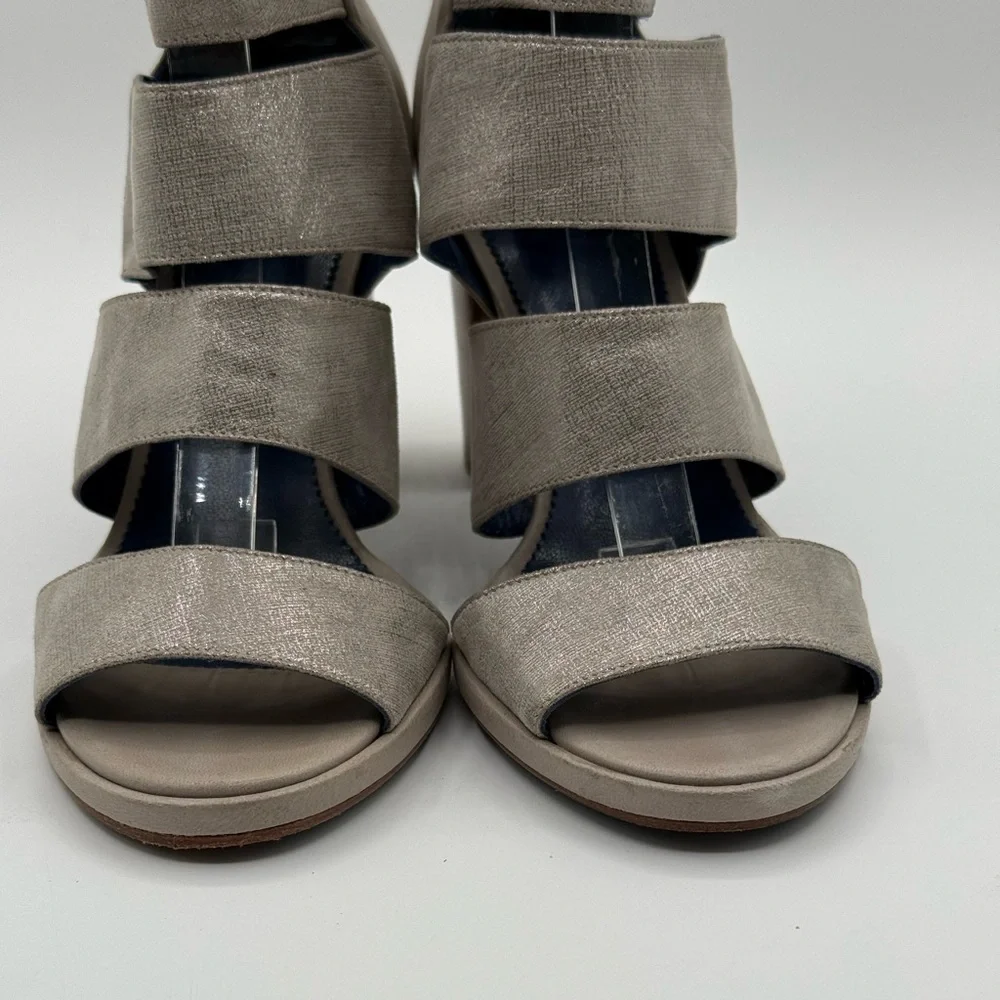 Valentina Rangoni Metallic Silver Strappy Chunky Sandals Stylish Block Heels - Picture 5 of 15